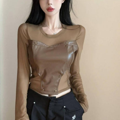Tops/シアー切替フェイクレザートップス ST/No.22146