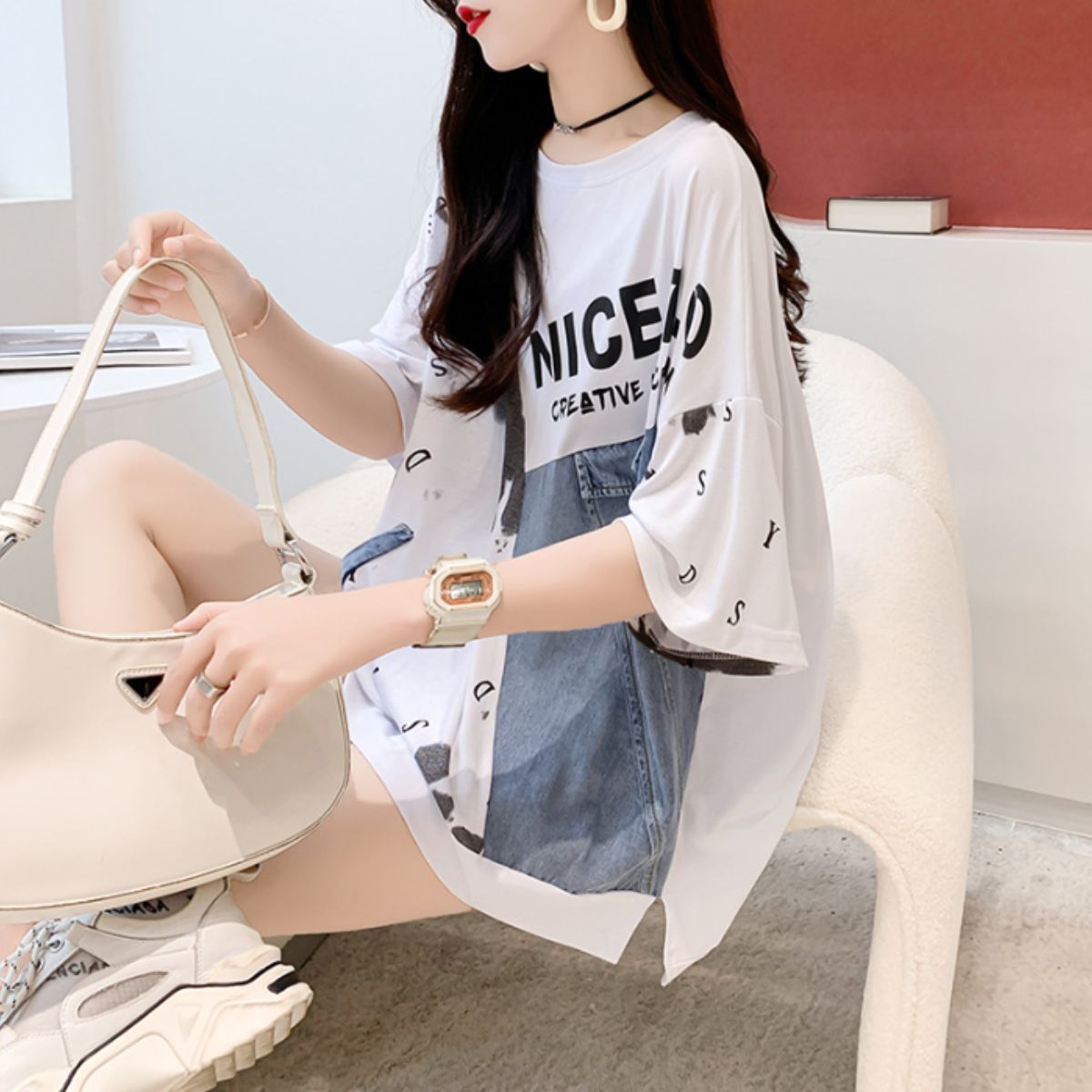 T-Shirts/デニム切り替えデザインＴシャツ ST/No.22149