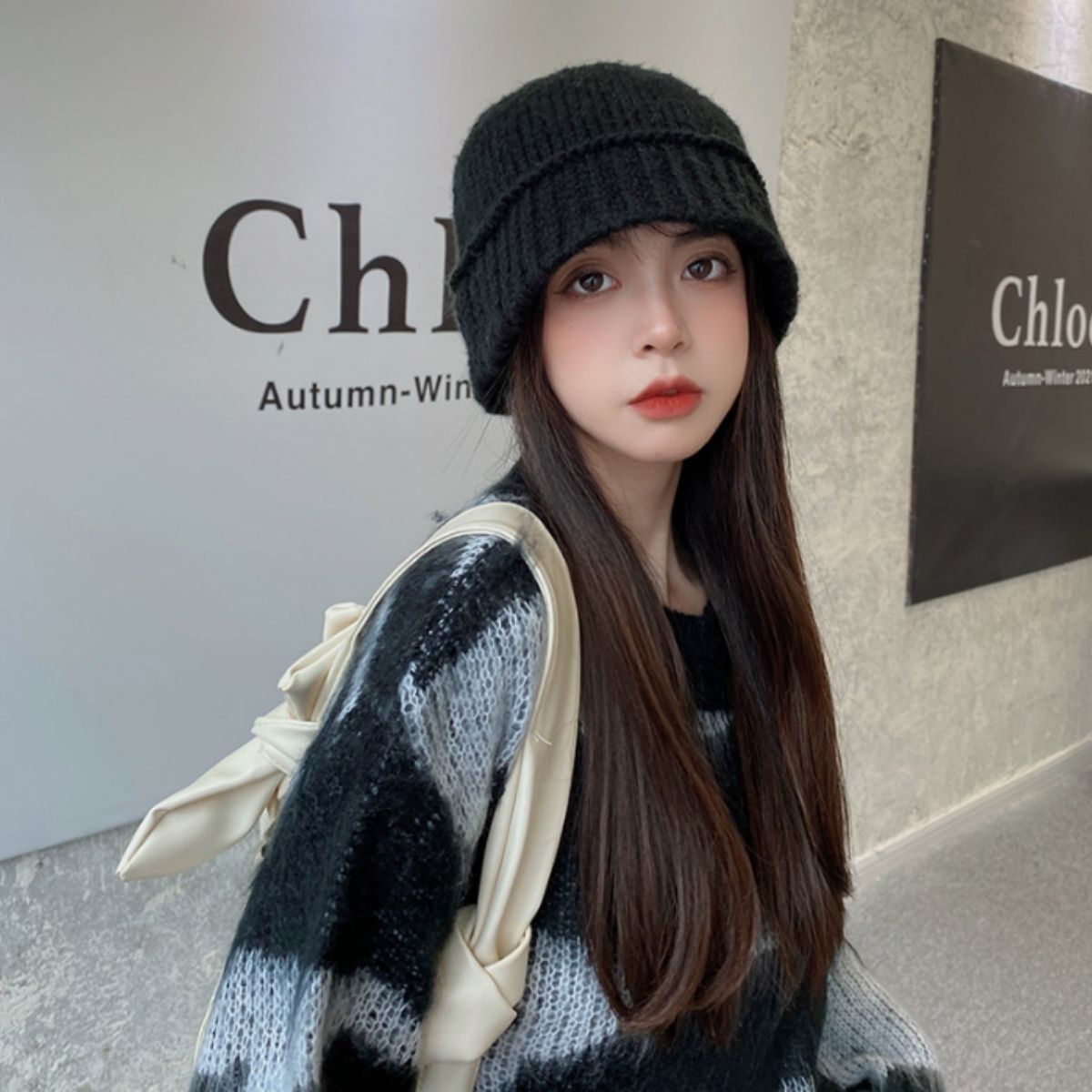 ✨️新品未使用✨️Matin Kin ニットバケットハット 黒 可愛い miniministore バケットハット レディース 暖かい 秋冬 - ファッション