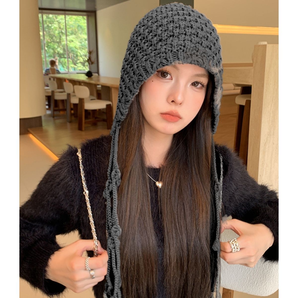 Hat/ポンポン紐付きニット帽 ST/No.22215