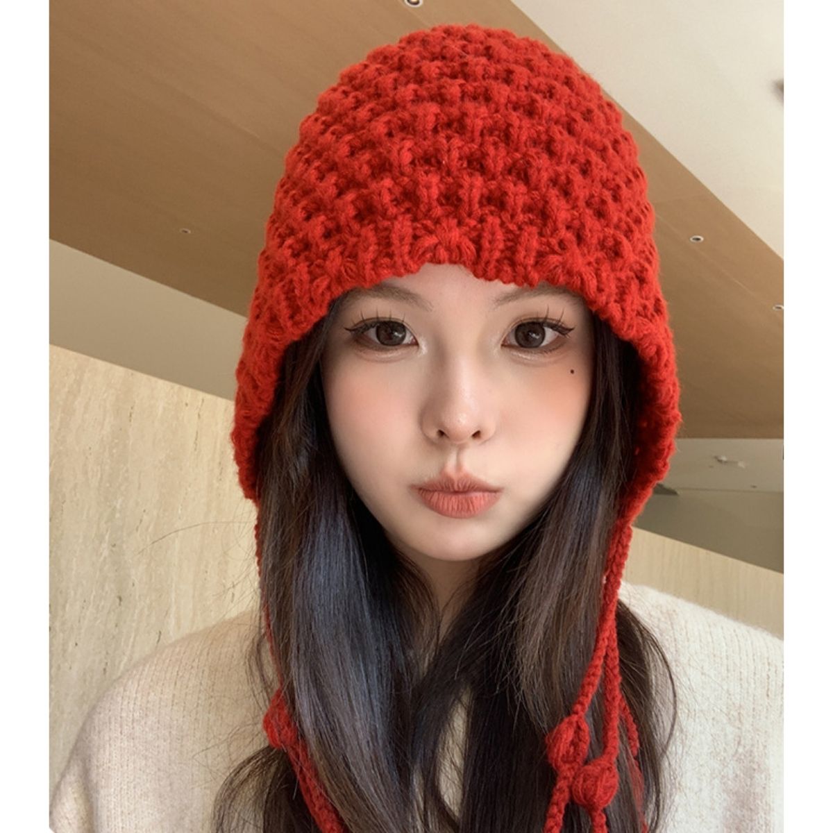 Hat/ポンポン紐付きニット帽 ST/No.22215