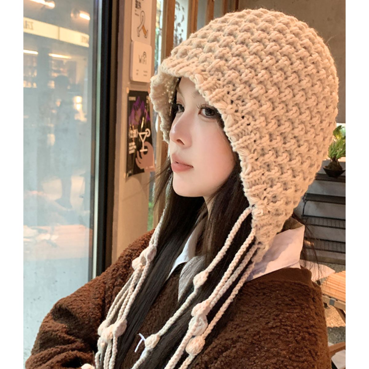 Hat/ポンポン紐付きニット帽 ST/No.22215