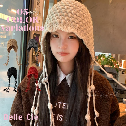 Hat/ポンポン紐付きニット帽 ST/No.22215