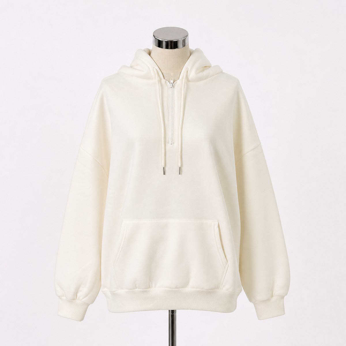 Parka/ハーフジップ裏起毛パーカー ST/No.22229 アイボリー 実物撮影 正面