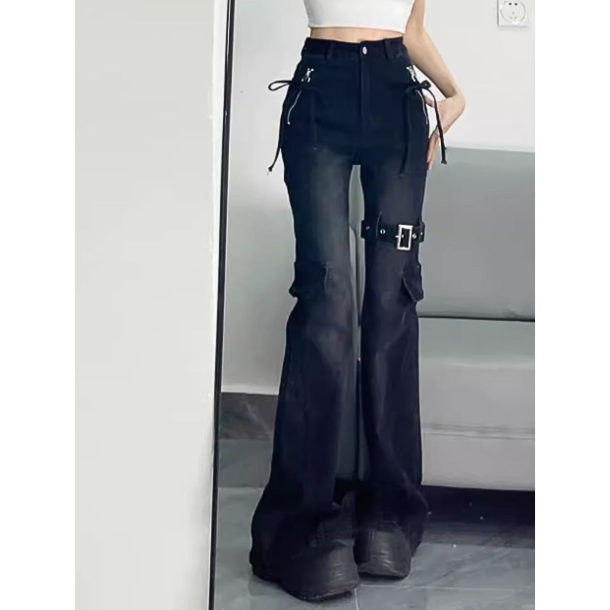 Pants/ベルトデザインフレアデニムパンツ ST/No.22269