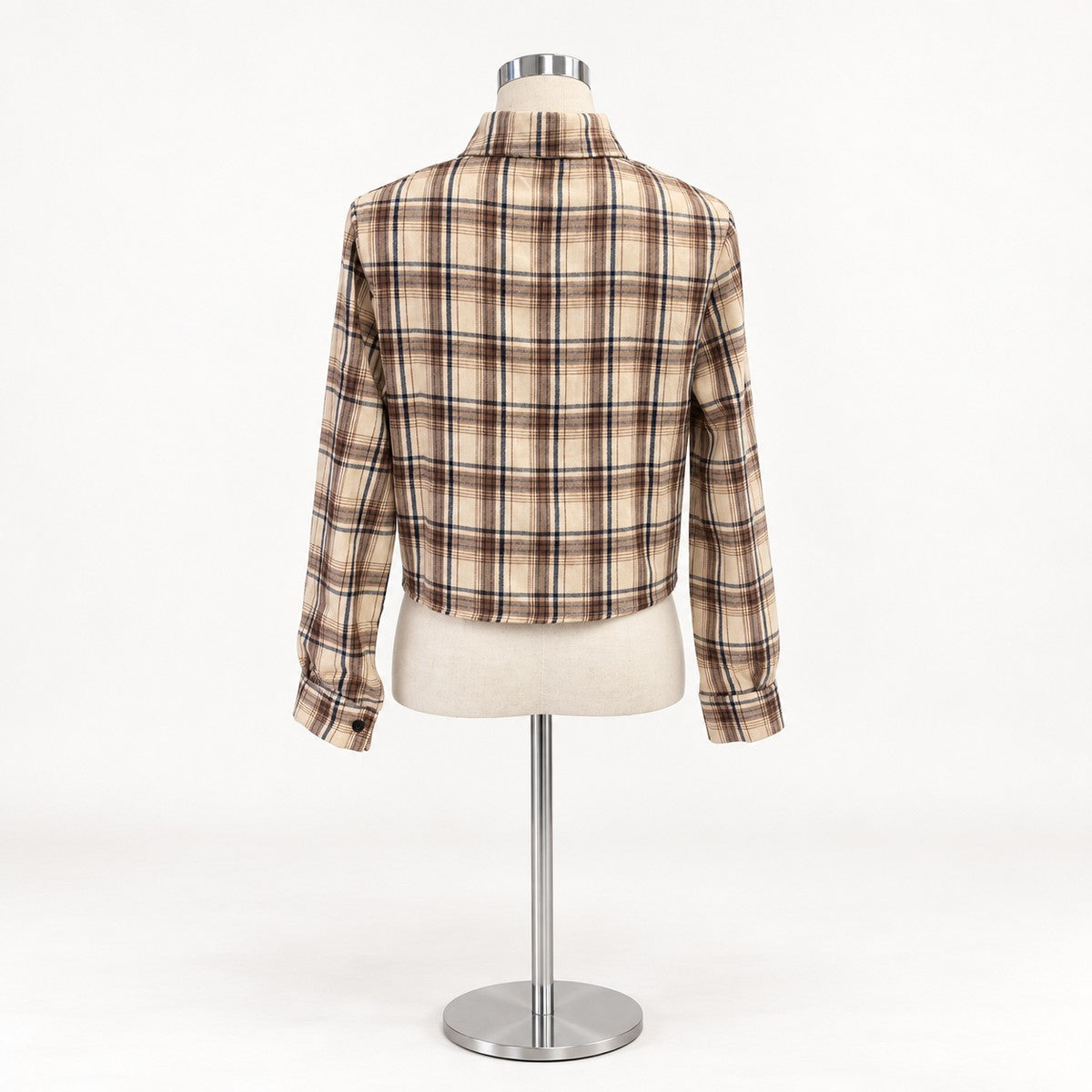 Shirts/クロップドチェックシャツ ST/No.22270 ベージュ 実物撮影 背面