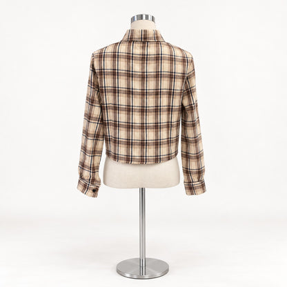 Shirts/クロップドチェックシャツ ST/No.22270 ベージュ 実物撮影 背面