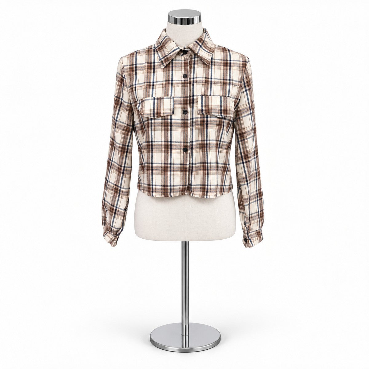 Shirts/クロップドチェックシャツ ST/No.22270 ベージュ 実物撮影 正面