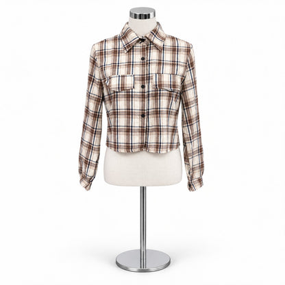 Shirts/クロップドチェックシャツ ST/No.22270 ベージュ 実物撮影 正面