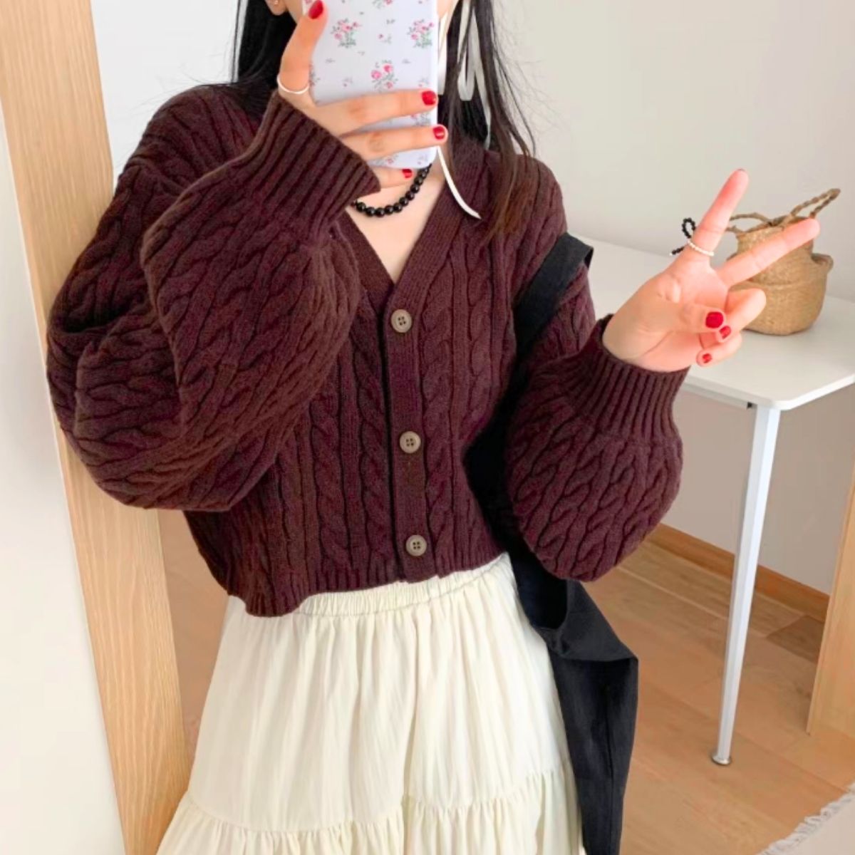 Knit/ケーブル編みショートカーディガン ST/No.22278