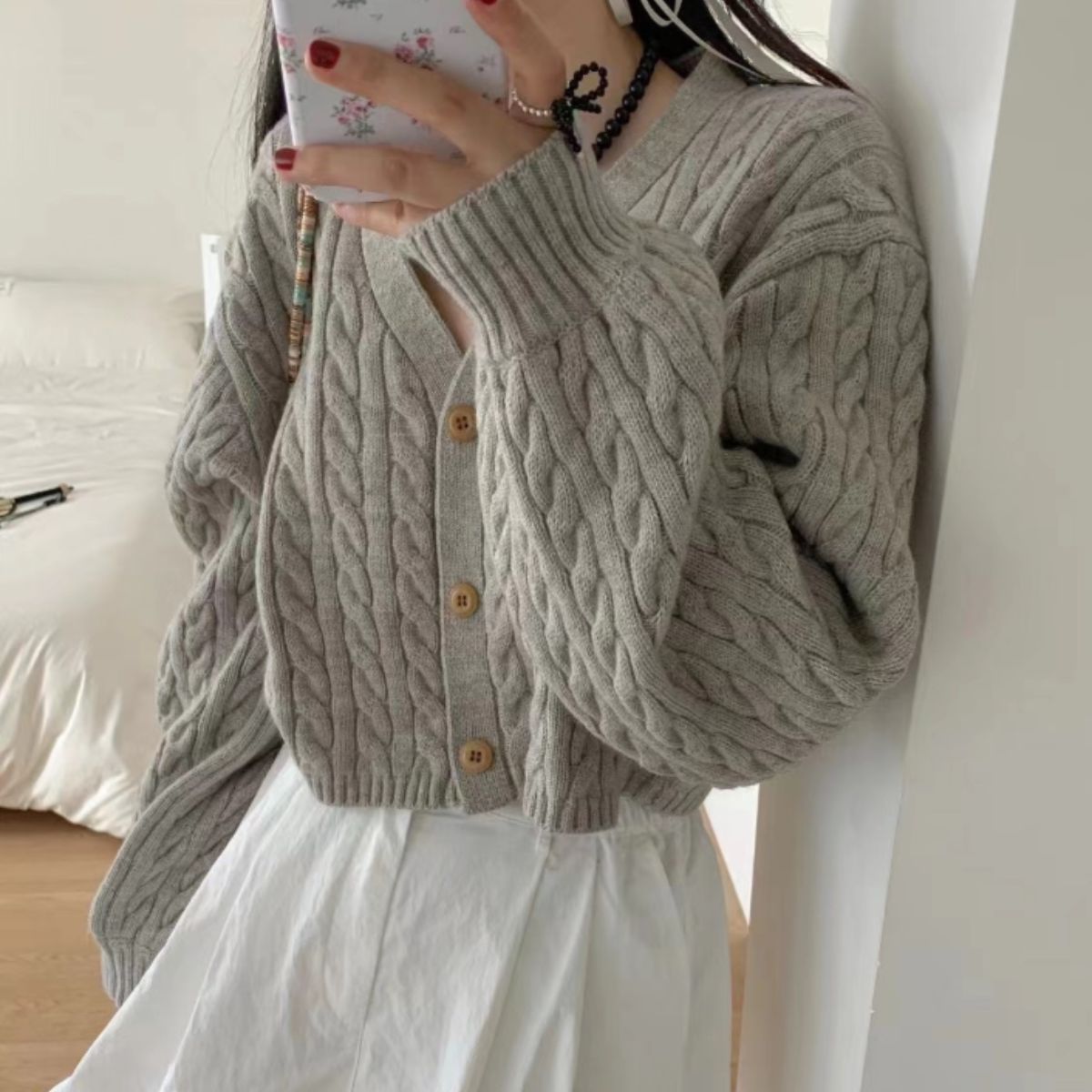 Knit/ケーブル編みショートカーディガン ST/No.22278