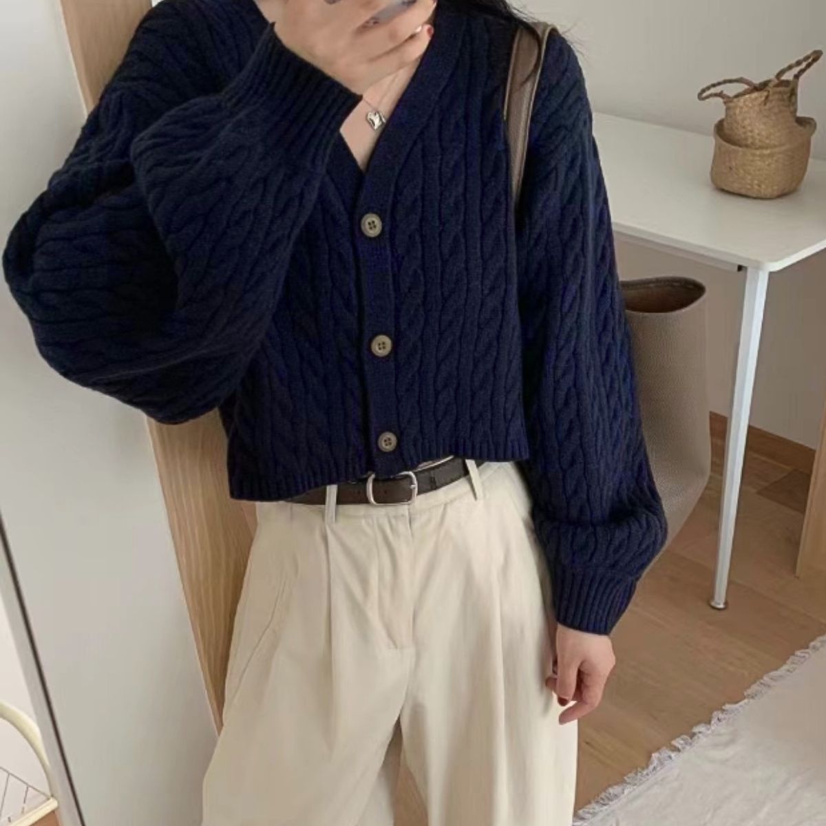 Knit/ケーブル編みショートカーディガン ST/No.22278