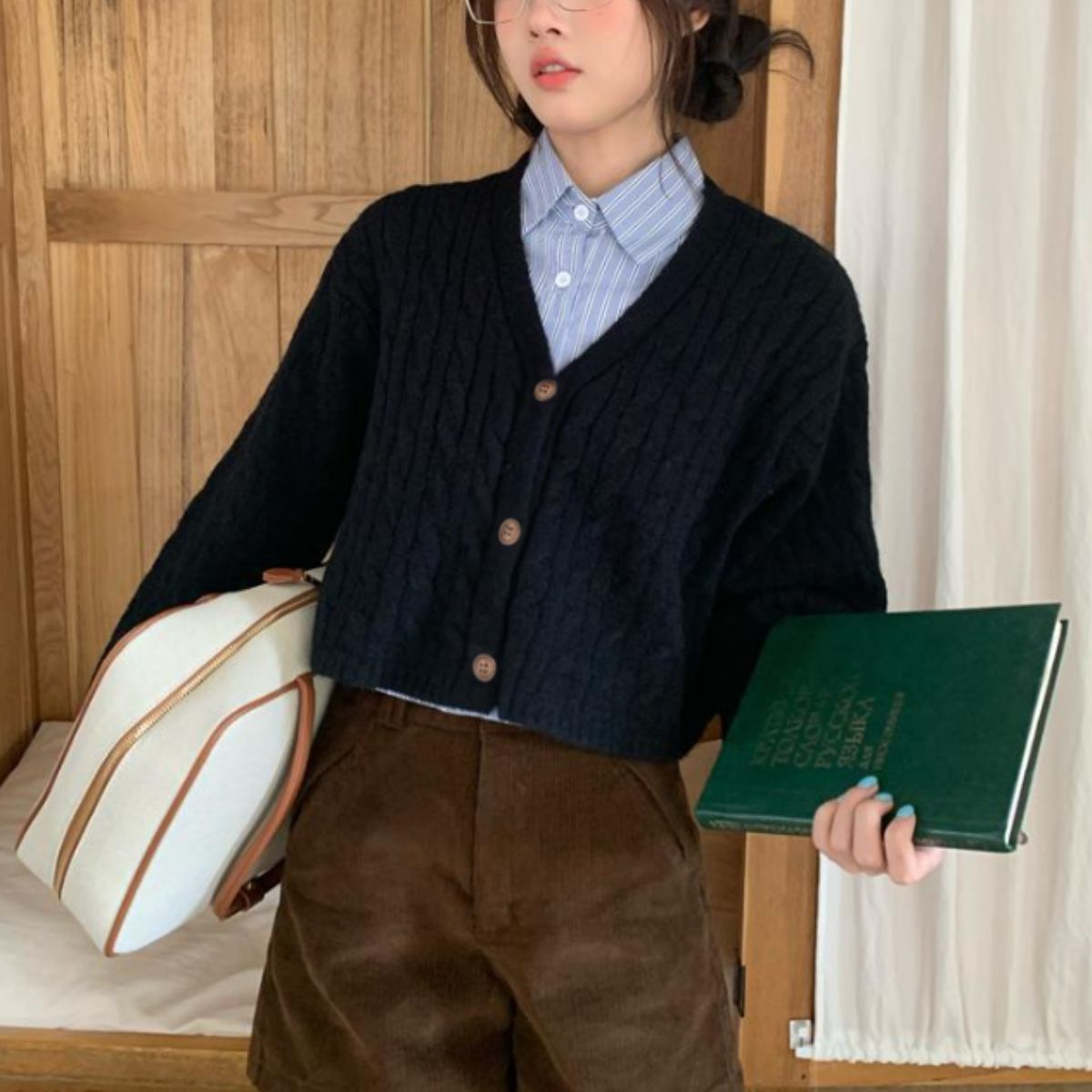 Knit/ケーブル編みショートカーディガン ST/No.22278