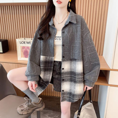 Shirts/ロゴ×チェック切替シャツアウター ST/No.22291