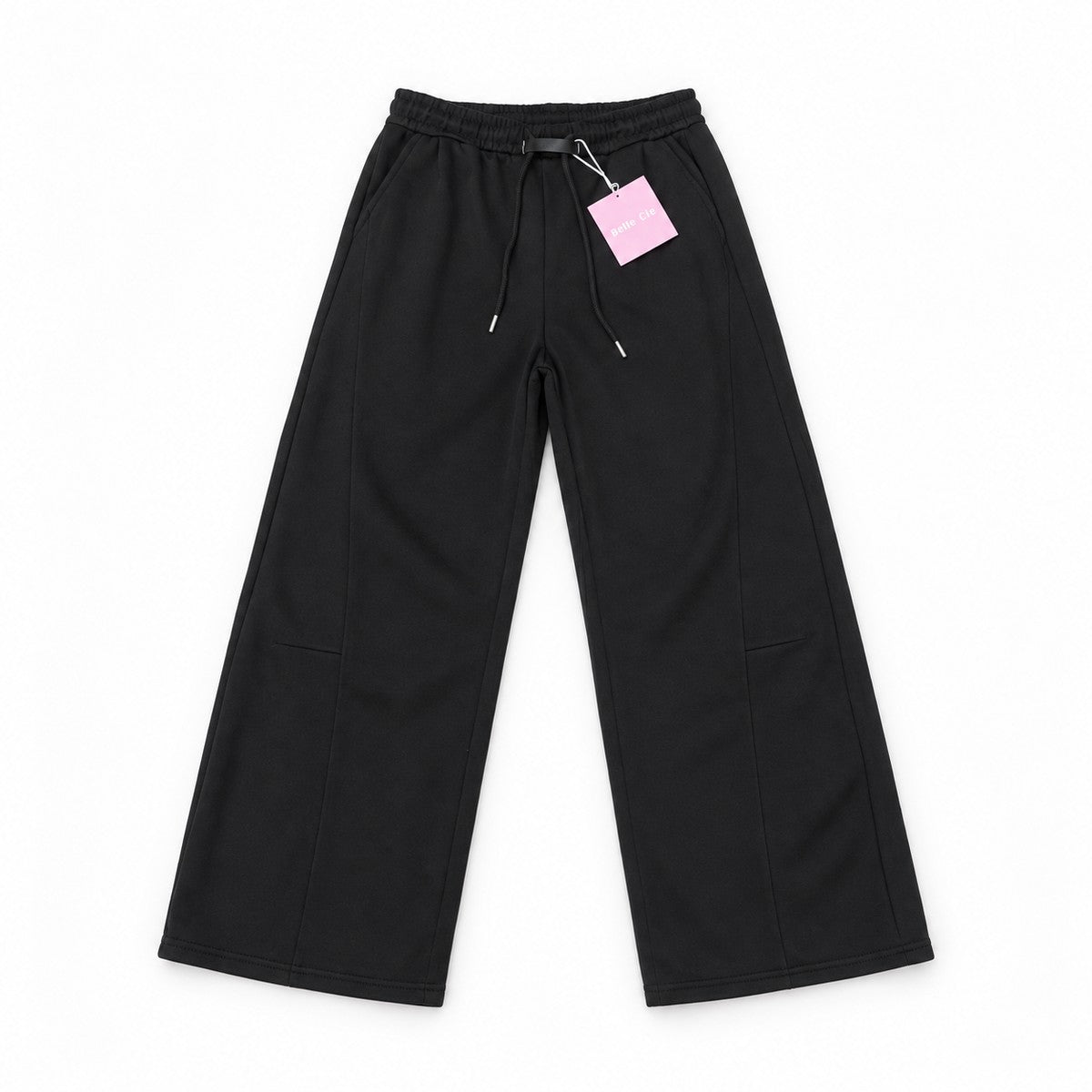 ワイドスウェットパンツ バレルレッグ 裏毛 ウエストゴム 大きいサイズ レディース Belle Cie ST/No.22302 ブラック 実物撮影 正面