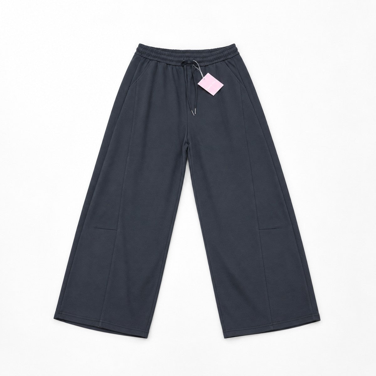 ワイドスウェットパンツ バレルレッグ 裏毛 ウエストゴム 大きいサイズ レディース Belle Cie ST/No.22302 チャコールグレー 実物撮影 正面