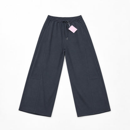ワイドスウェットパンツ バレルレッグ 裏毛 ウエストゴム 大きいサイズ レディース Belle Cie ST/No.22302 チャコールグレー 実物撮影 正面