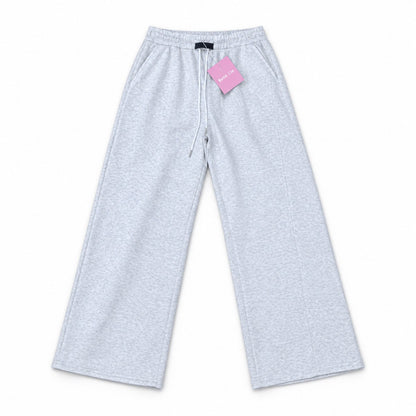 ワイドスウェットパンツ バレルレッグ 裏毛 ウエストゴム 大きいサイズ レディース Belle Cie ST/No.22302 ライトグレー 実物撮影 正面