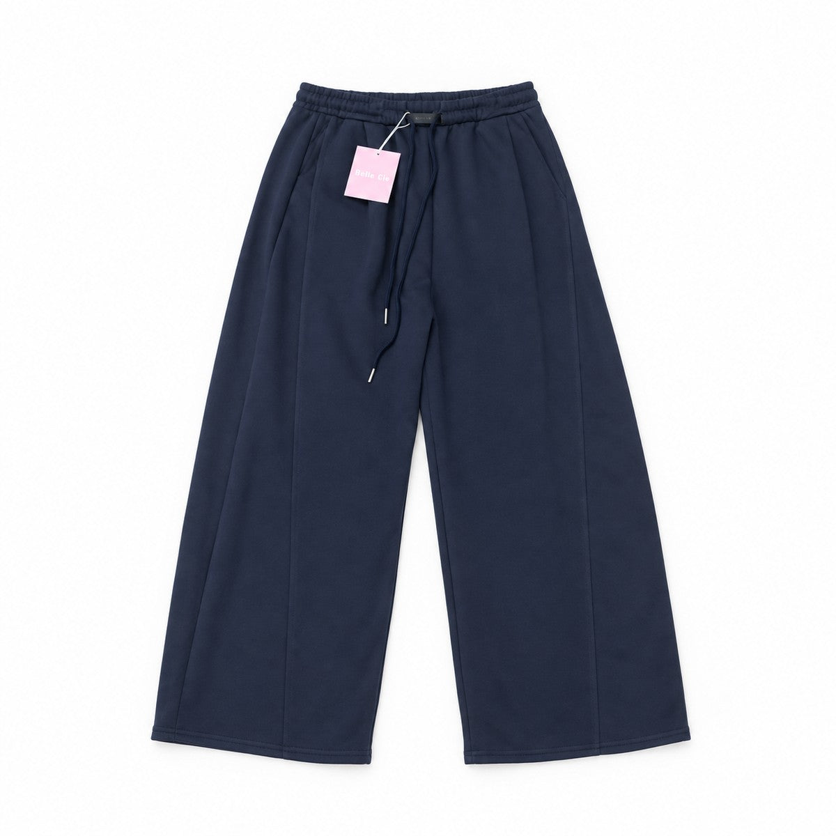 ワイドスウェットパンツ バレルレッグ 裏毛 ウエストゴム 大きいサイズ レディース Belle Cie ST/No.22302 ネイビー 実物撮影 正面