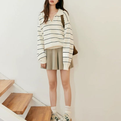 Knit/Vネックボーダーニットトップス ST/No.22305