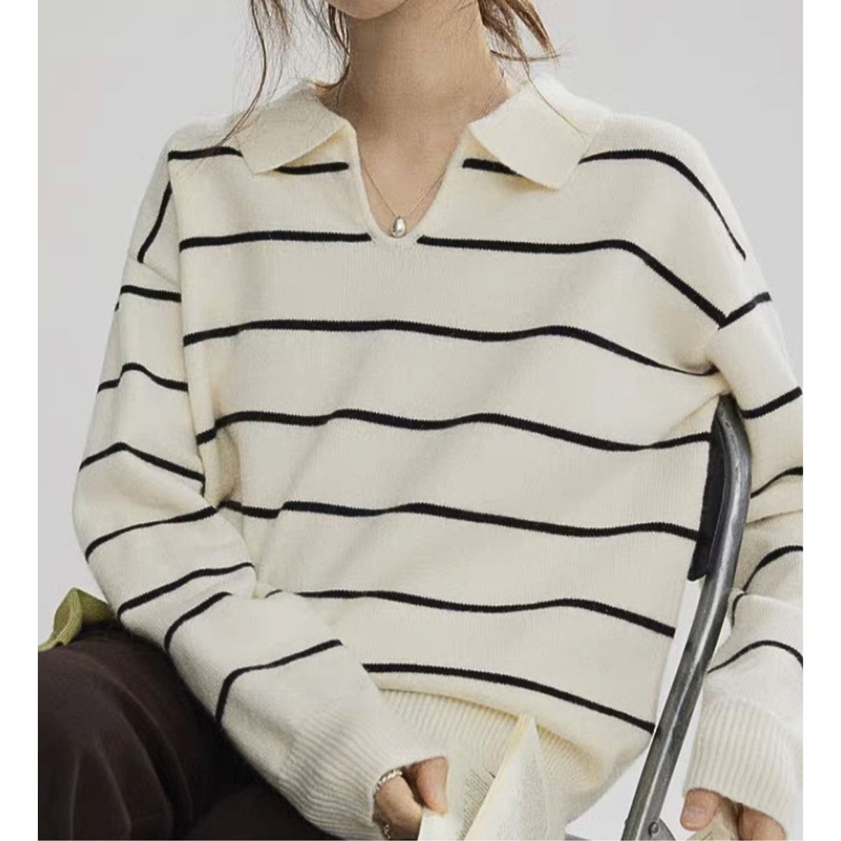 Knit/Vネックボーダーニットトップス ST/No.22305