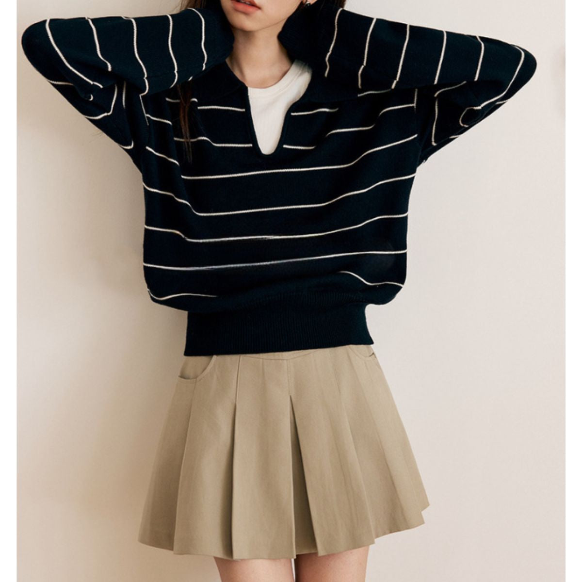 Knit/Vネックボーダーニットトップス ST/No.22305