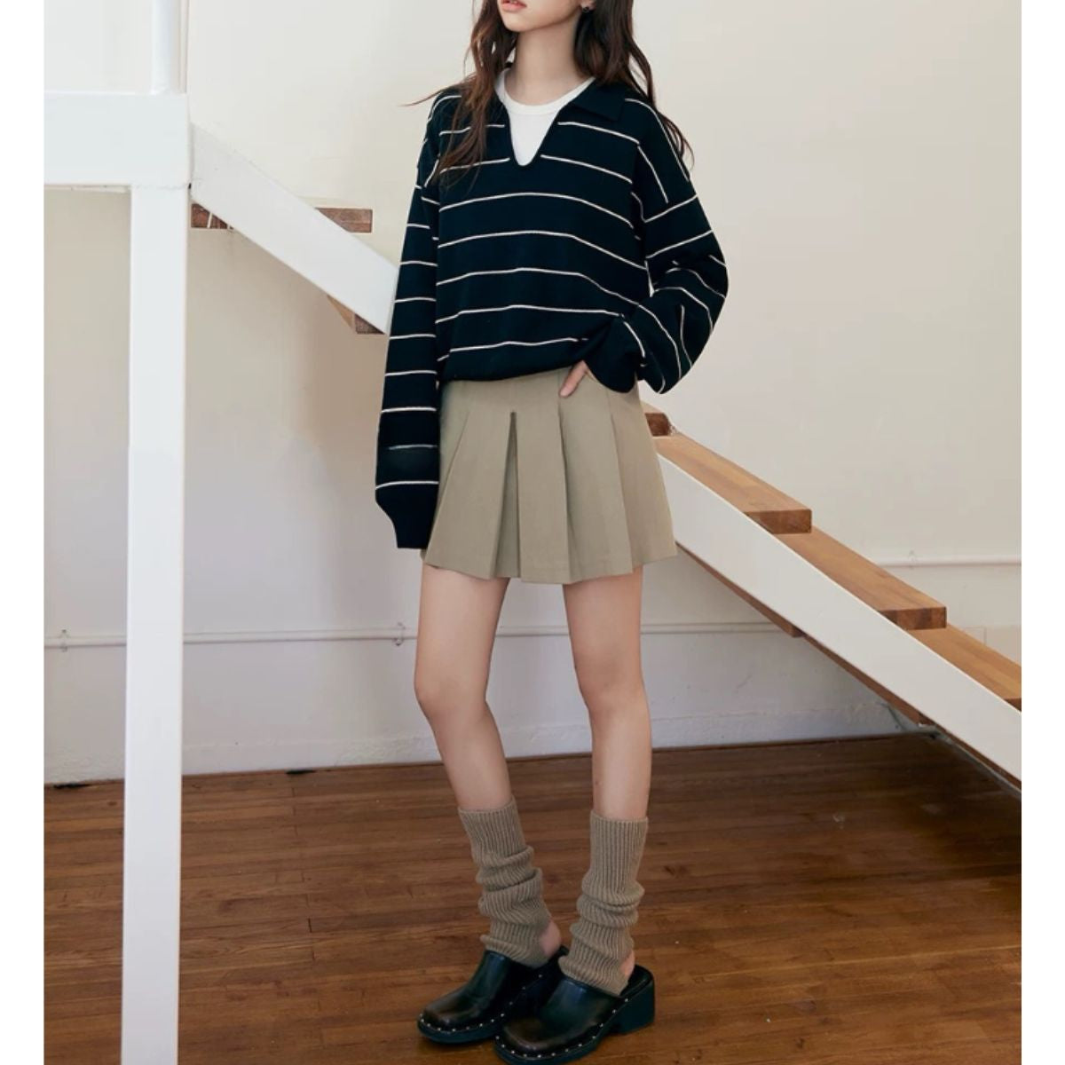 Knit/Vネックボーダーニットトップス ST/No.22305