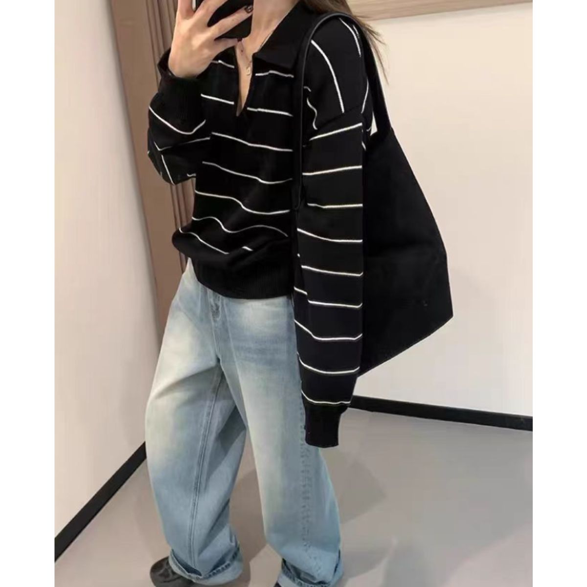 Knit/Vネックボーダーニットトップス ST/No.22305