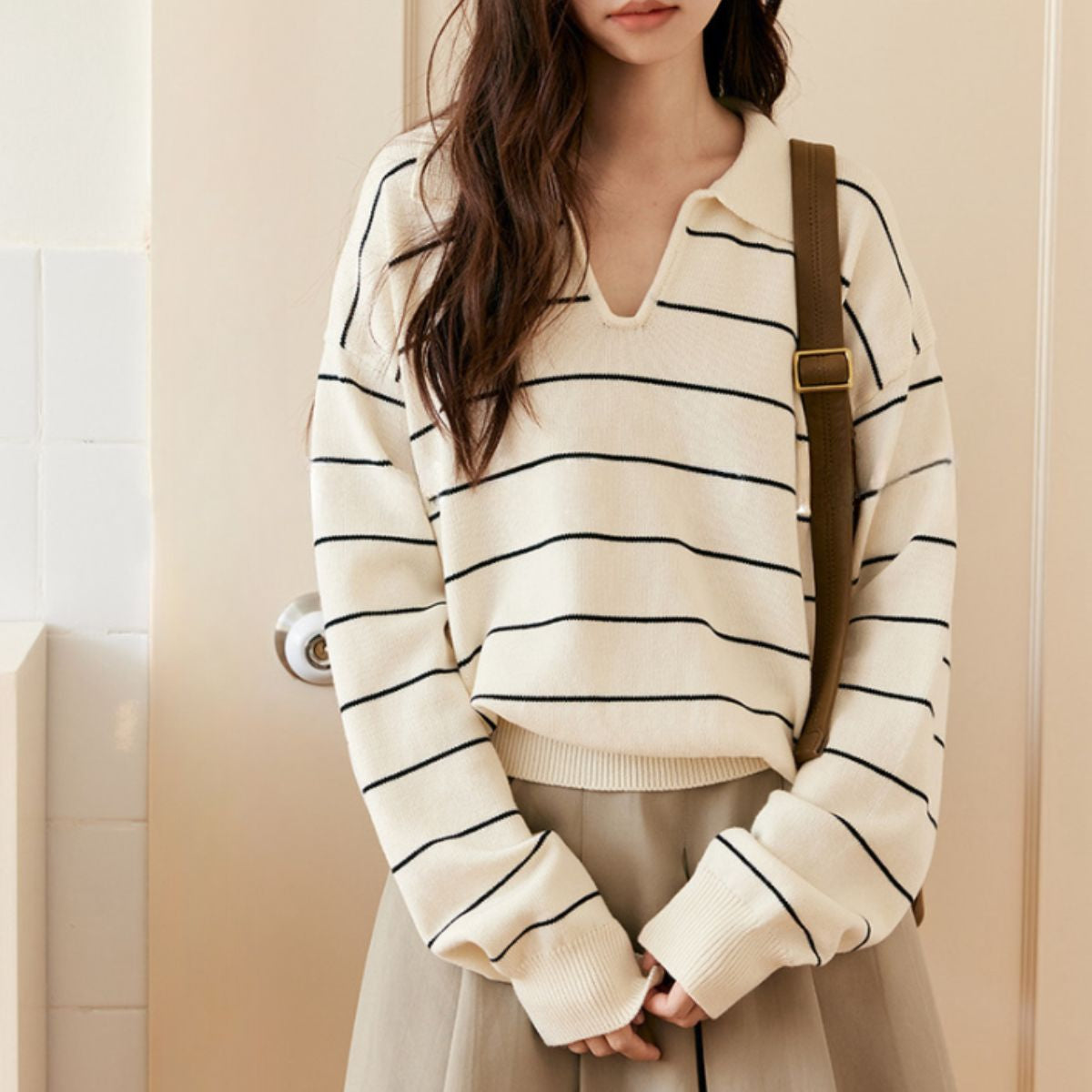 Knit/Vネックボーダーニットトップス ST/No.22305