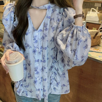 Blouse/レトロフラワーフリルブラウス ST/No.22326