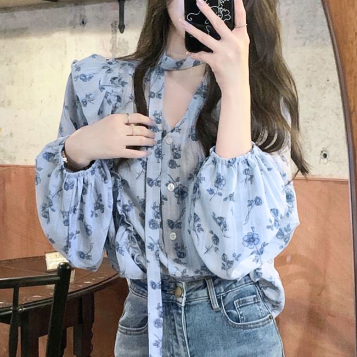 Blouse/レトロフラワーフリルブラウス ST/No.22326