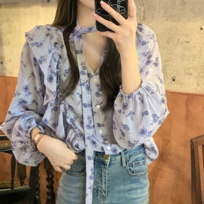 Blouse/レトロフラワーフリルブラウス ST/No.22326