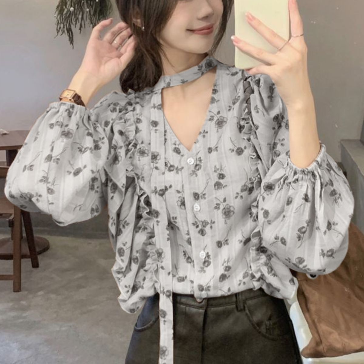 Blouse/レトロフラワーフリルブラウス ST/No.22326