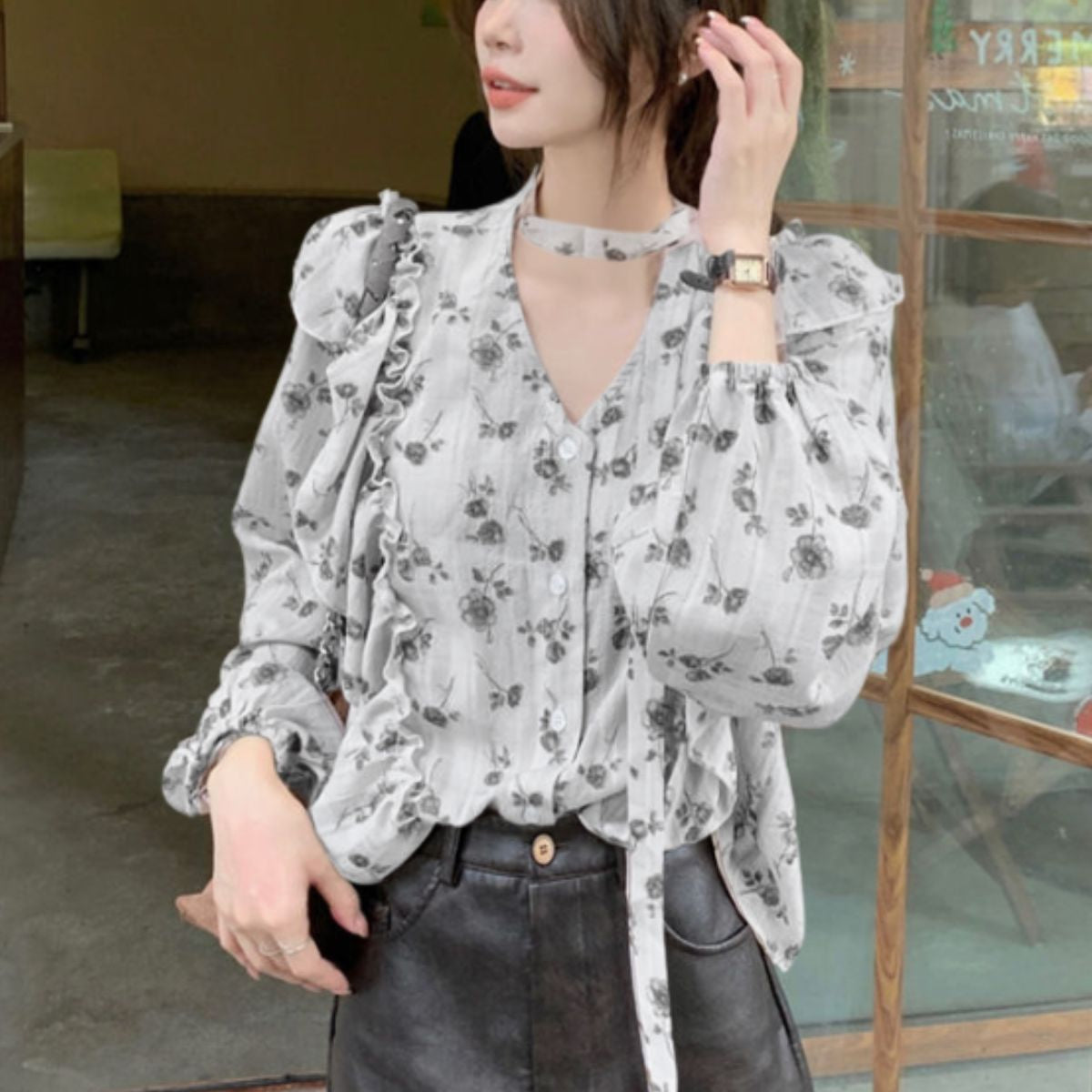 Blouse/レトロフラワーフリルブラウス ST/No.22326