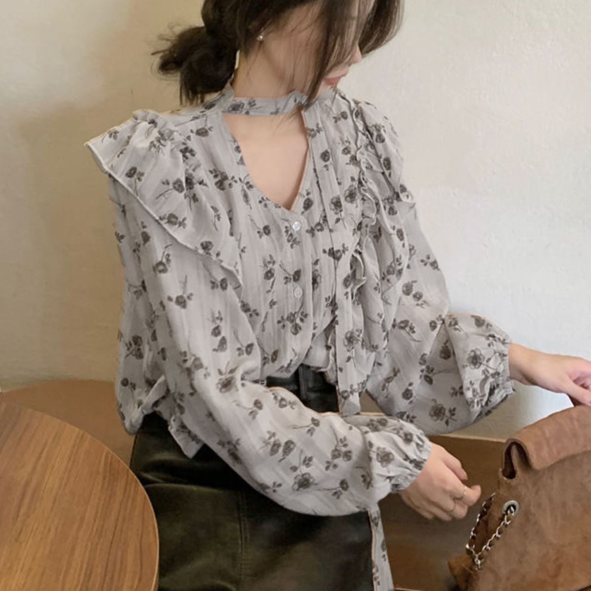 Blouse/レトロフラワーフリルブラウス ST/No.22326