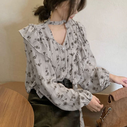 Blouse/レトロフラワーフリルブラウス ST/No.22326