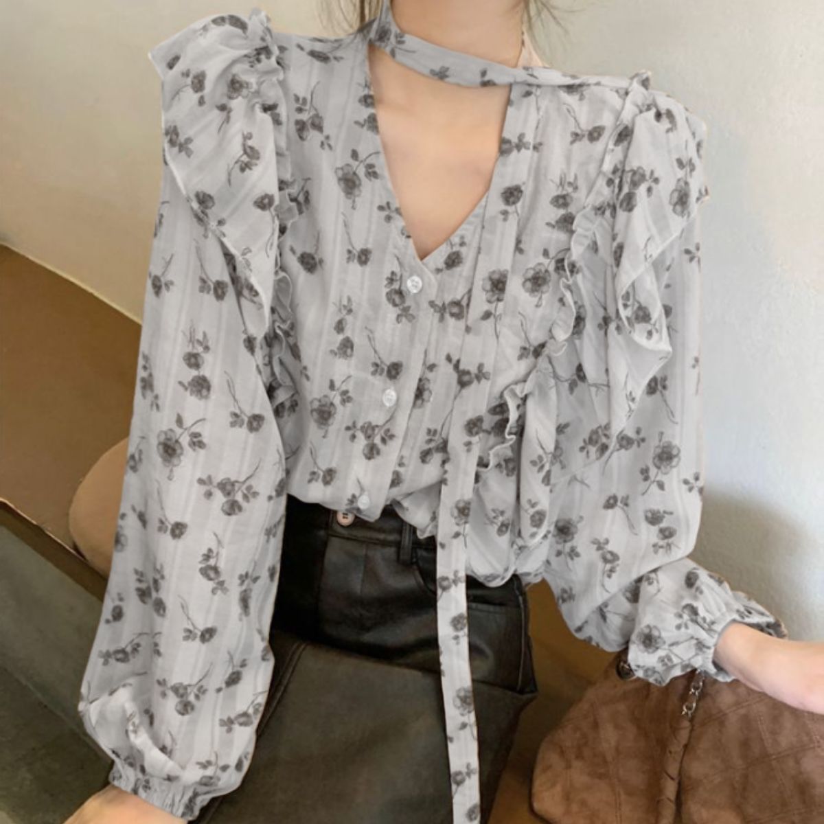 Blouse/レトロフラワーフリルブラウス ST/No.22326