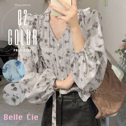 Blouse/レトロフラワーフリルブラウス ST/No.22326