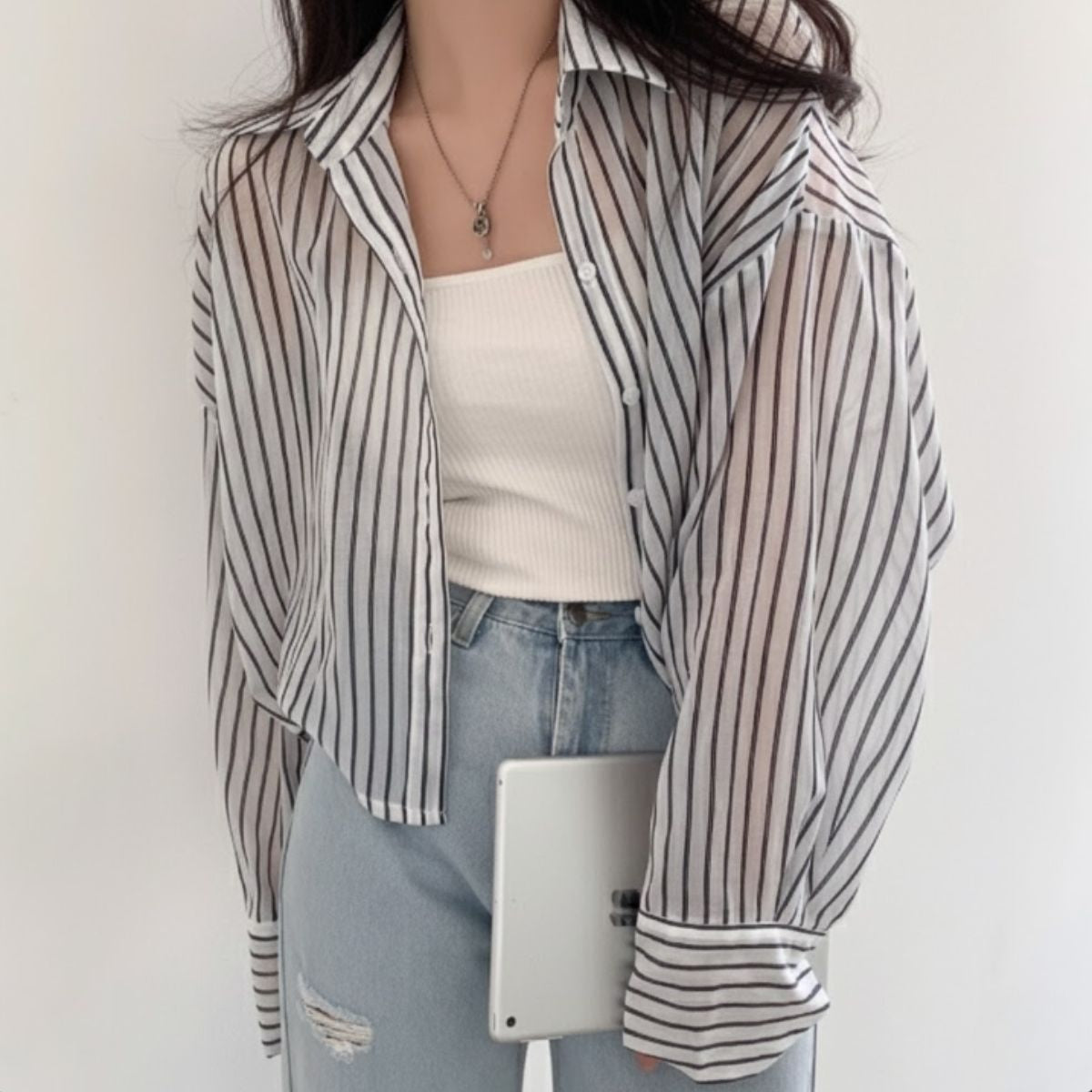 Shirts/ストライプシアーショートシャツ ST/No.22327