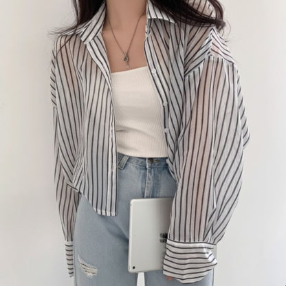 Shirts/ストライプシアーショートシャツ ST/No.22327