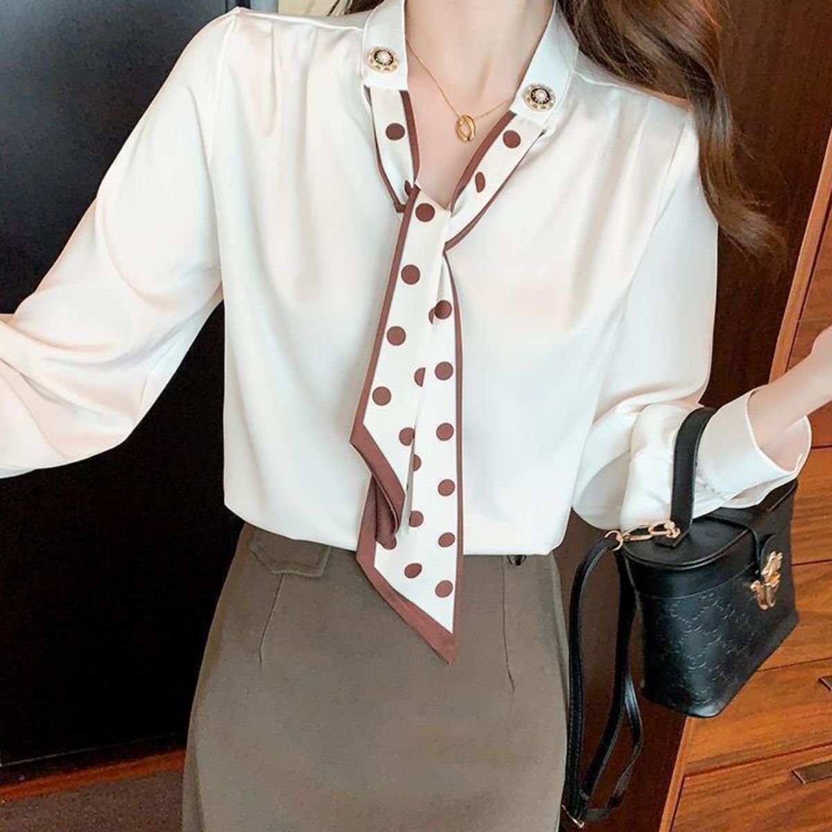 Shirts/ドットスカーフタイブラウス ST/No.22335