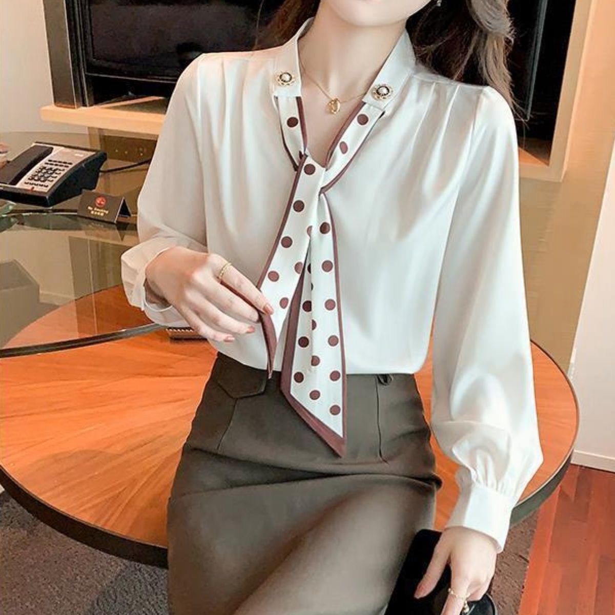 Shirts/ドットスカーフタイブラウス ST/No.22335