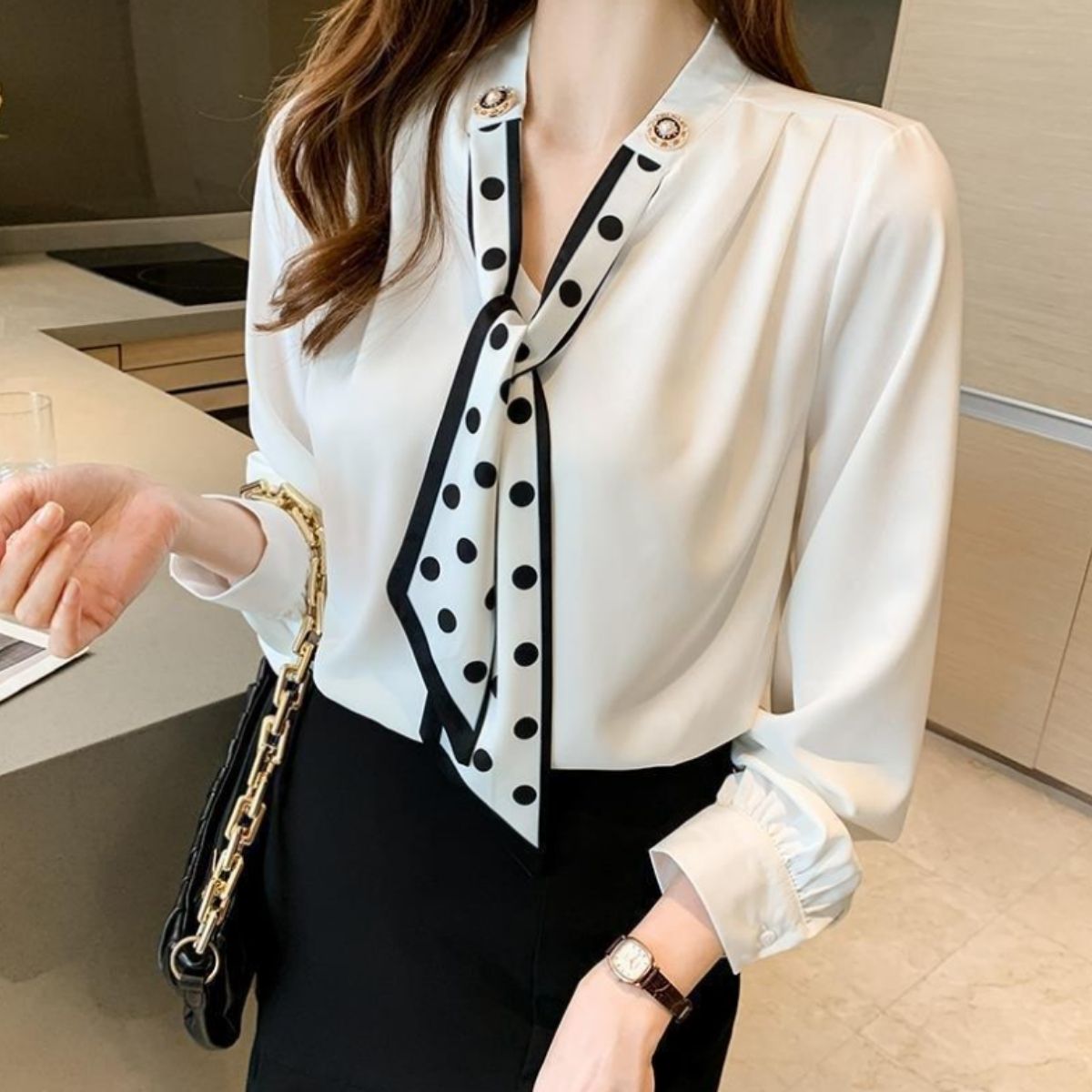 Shirts/ドットスカーフタイブラウス ST/No.22335