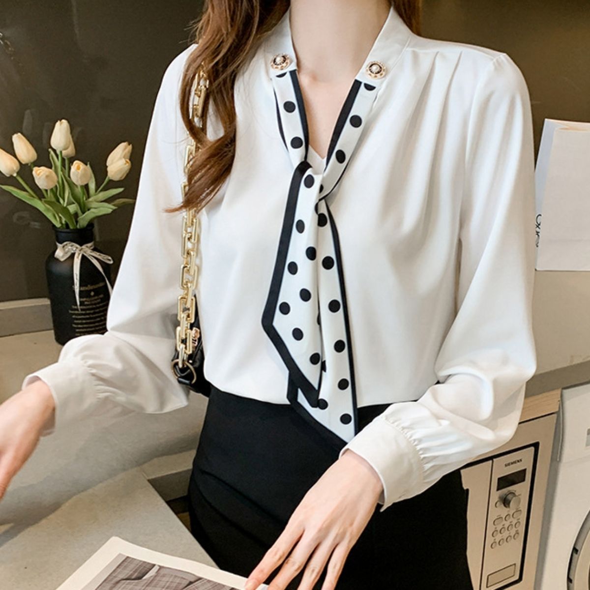 Shirts/ドットスカーフタイブラウス ST/No.22335