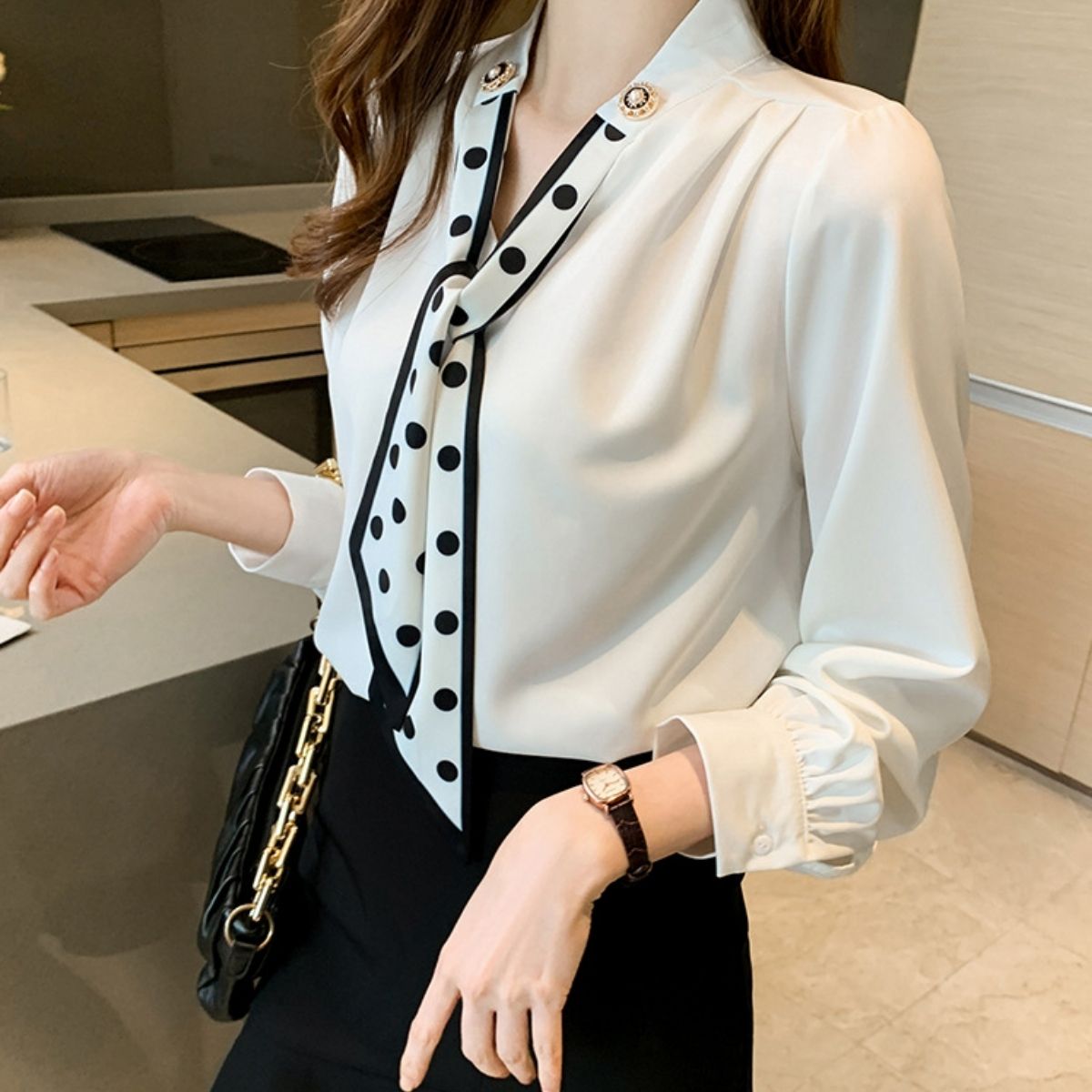 Shirts/ドットスカーフタイブラウス ST/No.22335