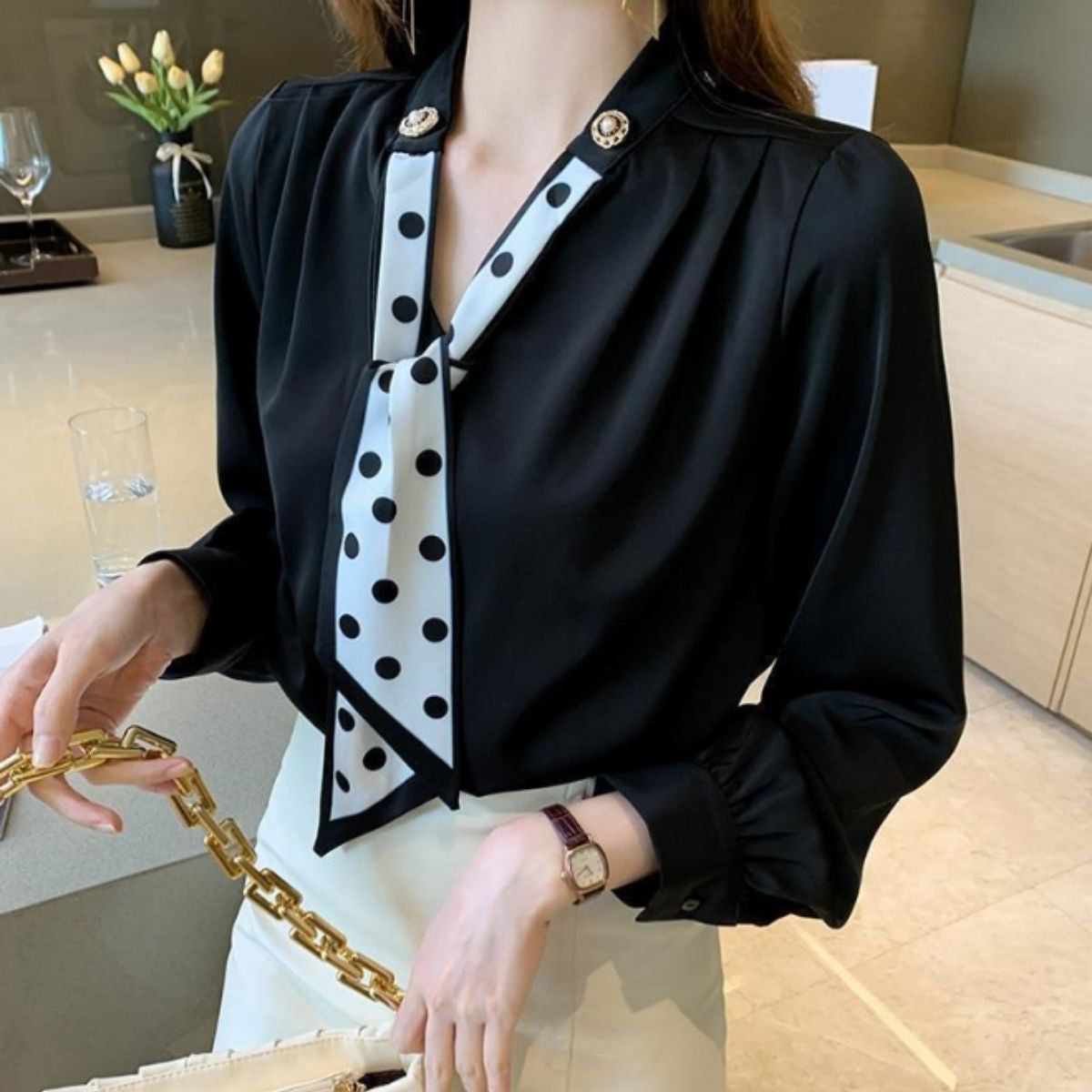 Shirts/ドットスカーフタイブラウス ST/No.22335