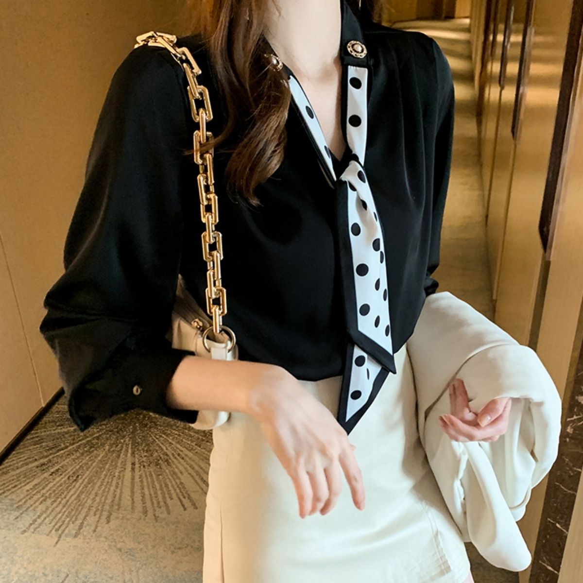 Shirts/ドットスカーフタイブラウス ST/No.22335