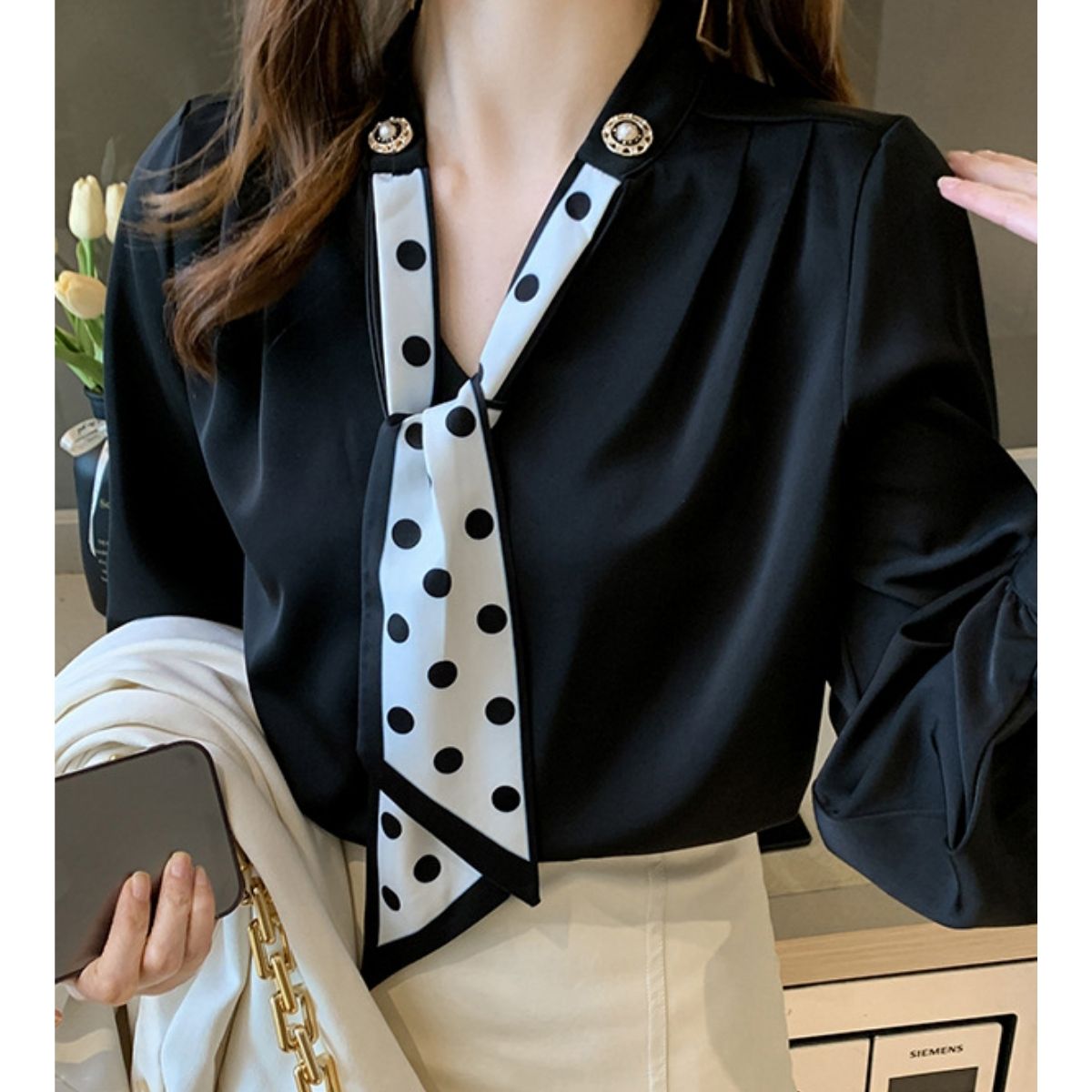 Shirts/ドットスカーフタイブラウス ST/No.22335