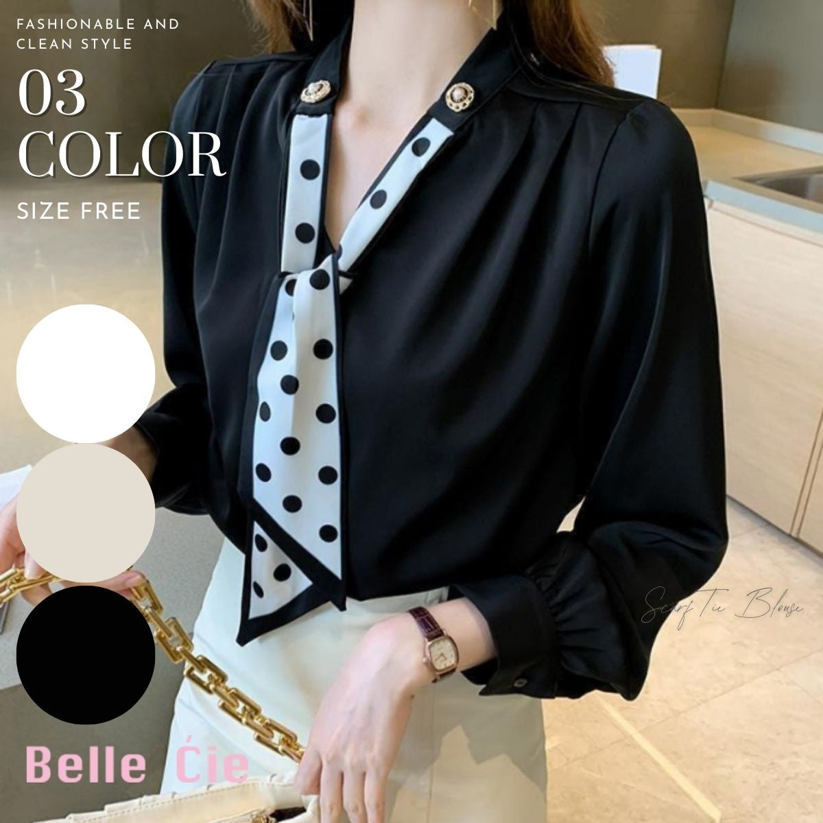 Shirts/ドットスカーフタイブラウス ST/No.22335