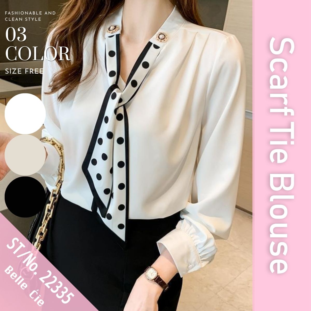 Shirts/ドットスカーフタイブラウス ST/No.22335